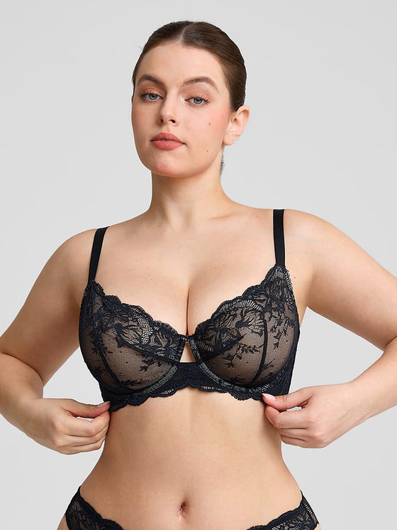 Wholesale Unlined Underwire  Sheer Floral Mesh Lace Bra SPU