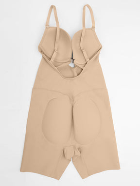 Wholesale Plunge Low-Back Mid-Thigh Shapewear With Removable Butt And Hips Pads