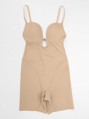 Wholesale Plunge Low-Back Mid-Thigh Shapewear With Removable Butt And Hips Pads