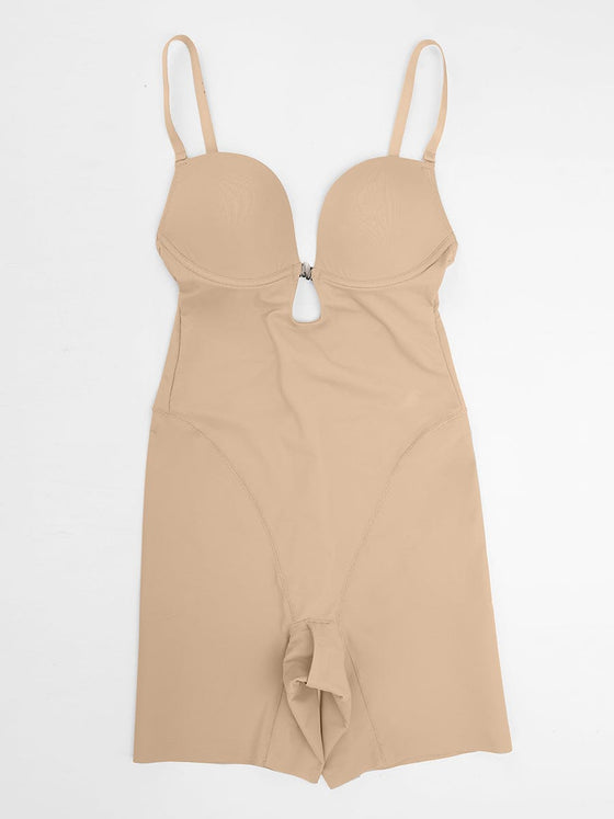 Wholesale Plunge Low-Back Mid-Thigh Shapewear With Removable Butt And Hips Pads