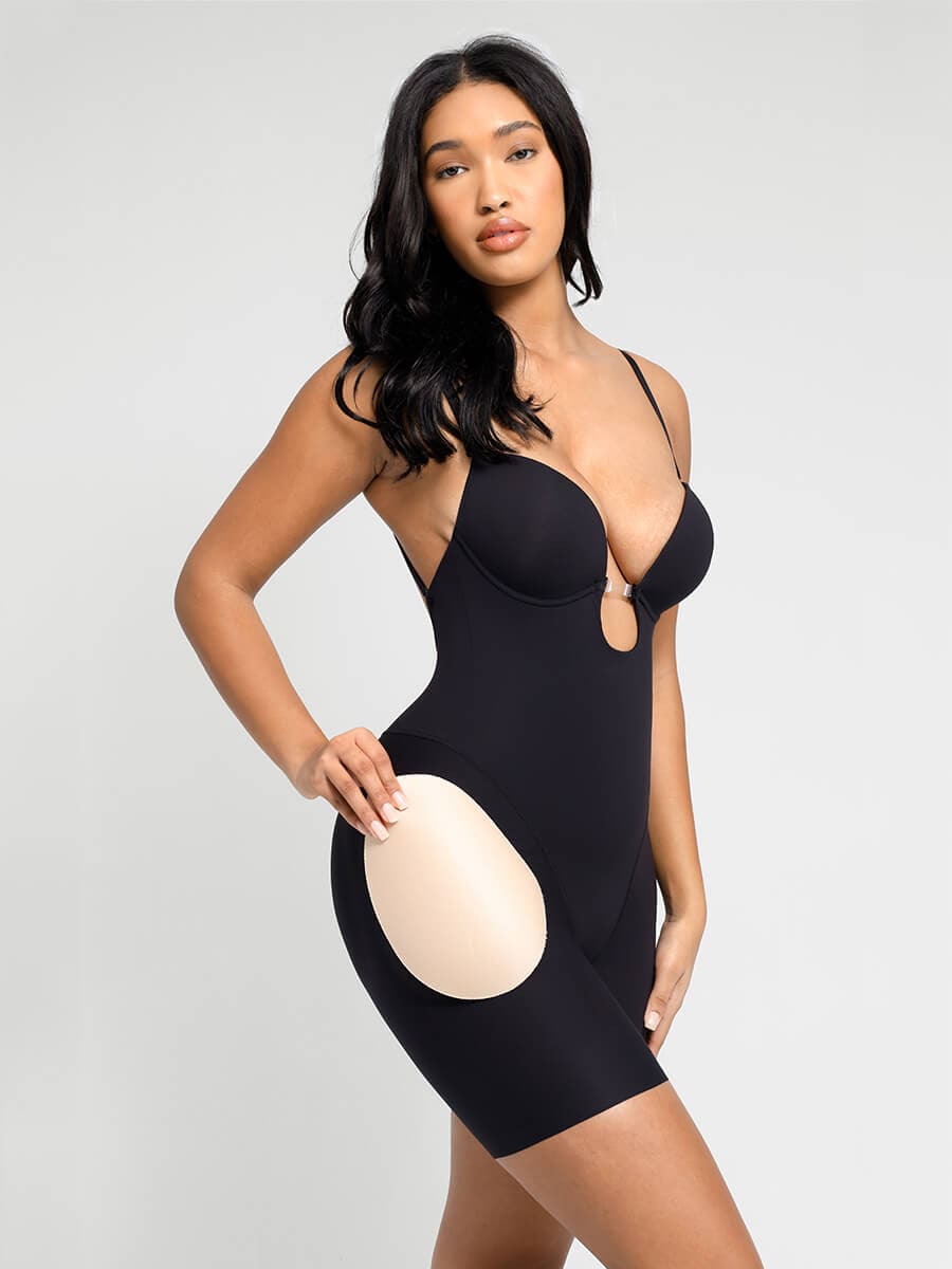 Wholesale Low-cut Back Body Shaper with Built-in Removable Fake Buttocks and Crotch Pads