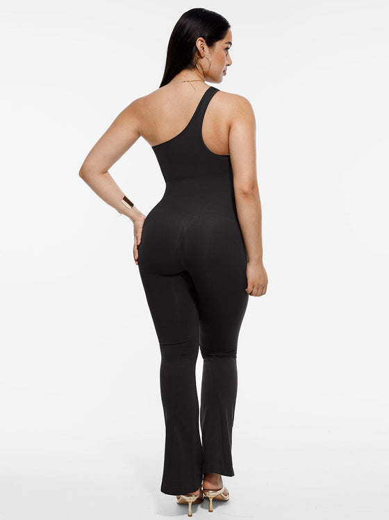 Wholesale Seamless Sloped Shoulders Shaping Jumpsuit with Flared Legs