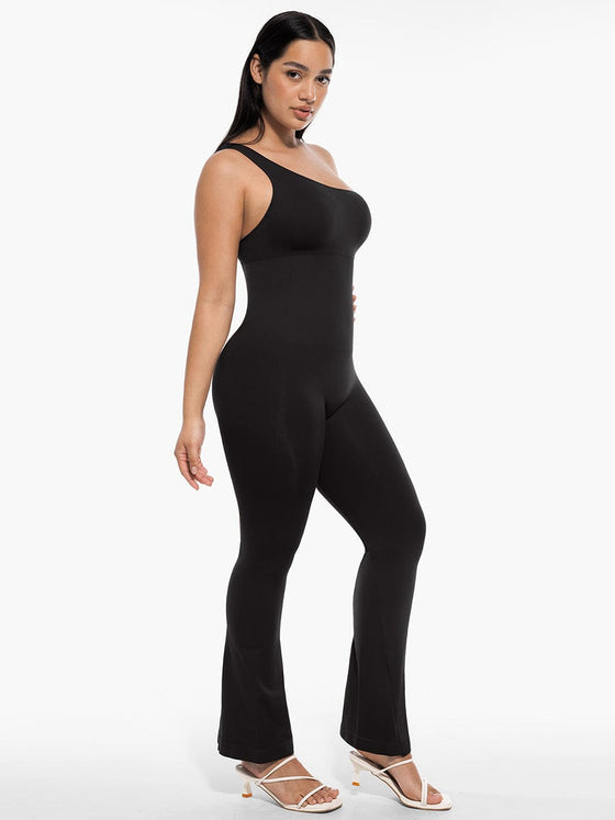 Wholesale Seamless Sloped Shoulders Shaping Jumpsuit with Flared Legs