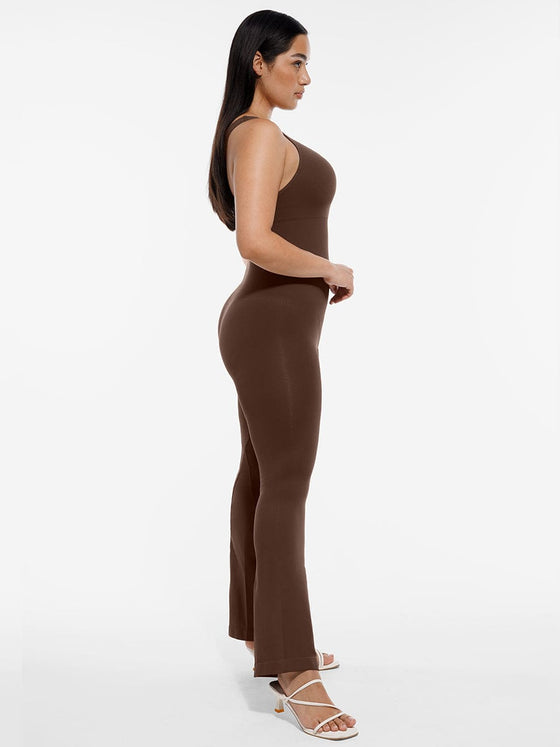 Wholesale Seamless Sloped Shoulders Shaping Jumpsuit with Flared Legs