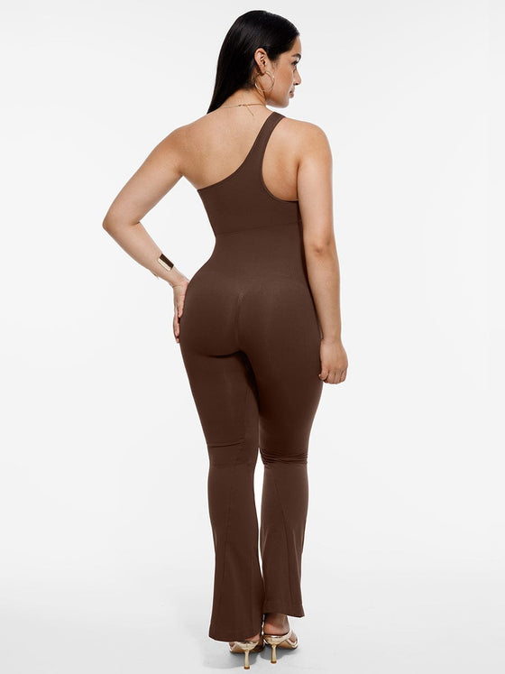 Wholesale Seamless Sloped Shoulders Shaping Jumpsuit with Flared Legs