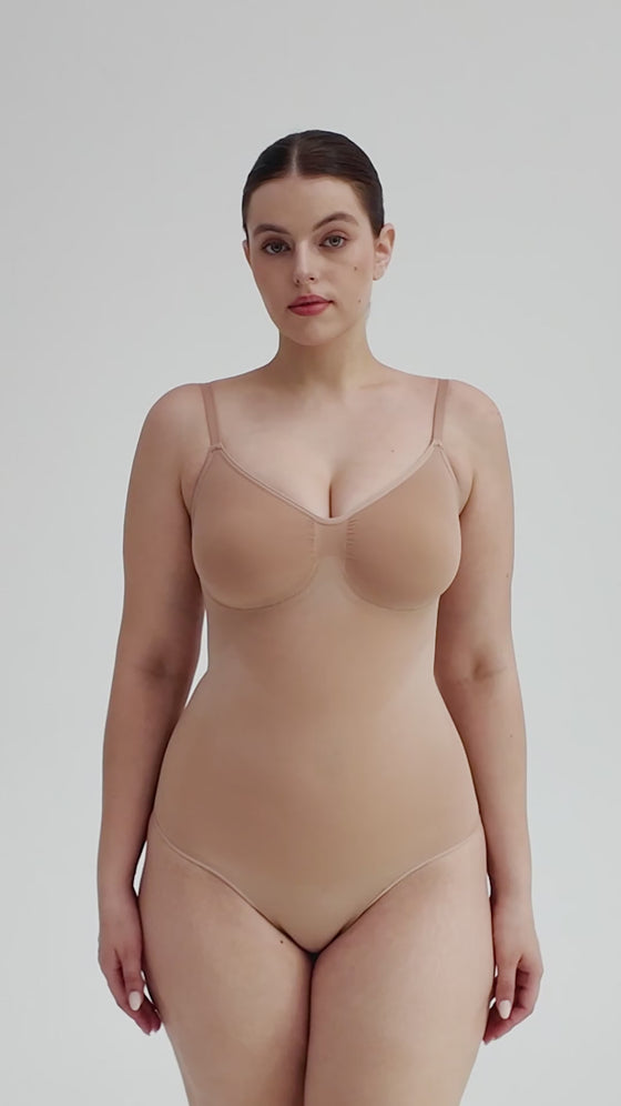 Wholesale Seamless V Neck Ruched Bust Tummy Control Thong Shaping Bodysuit