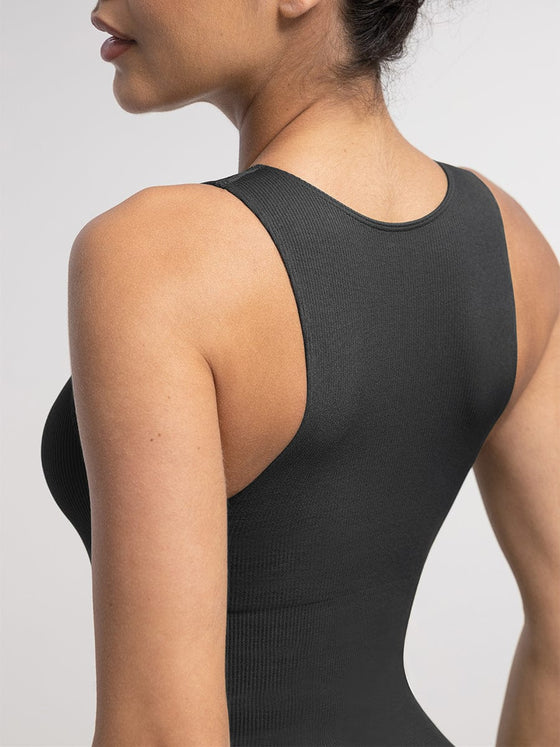 Wholesale Seamless Ribbed Zip Front Sleeveless Briefs Bodysuit