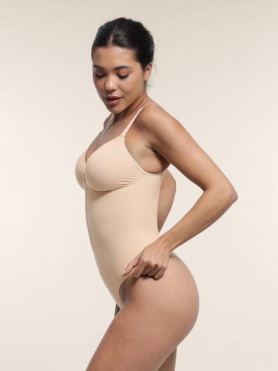 Wholesale Seamless Plunge Chest Support Bodysuit with Clips Inside