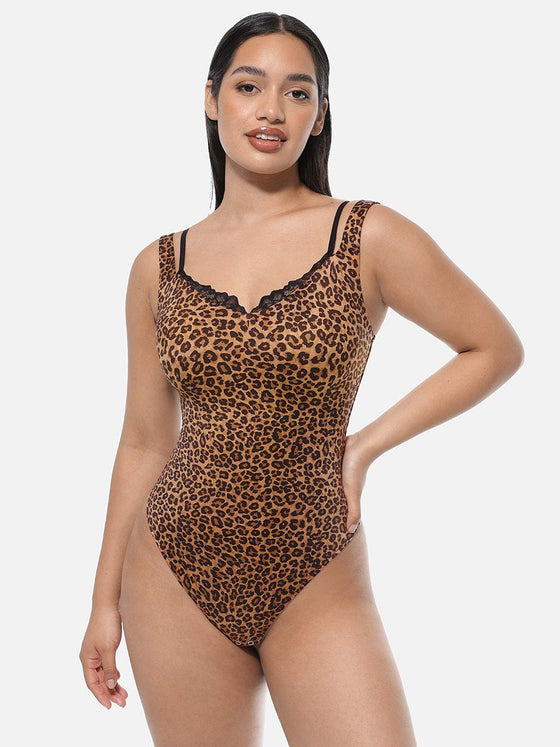 Wholesale Lace V-Neck T-Back Waist and Abdomen Shaping Thong Bodysuit