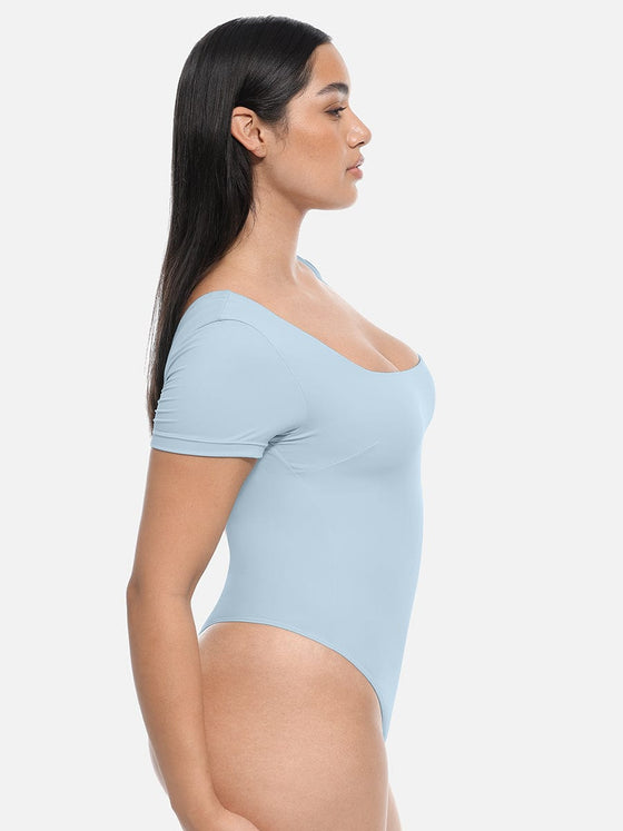 Wholesale Square-Neck Short-Sleeve Tummy Control Bodysuit