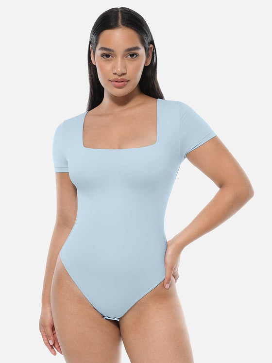 Wholesale Square-Neck Short-Sleeve Tummy Control Bodysuit
