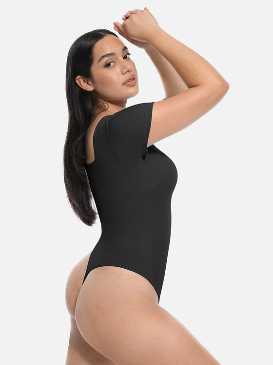 Wholesale Square-Neck Short-Sleeve Tummy Control Bodysuit