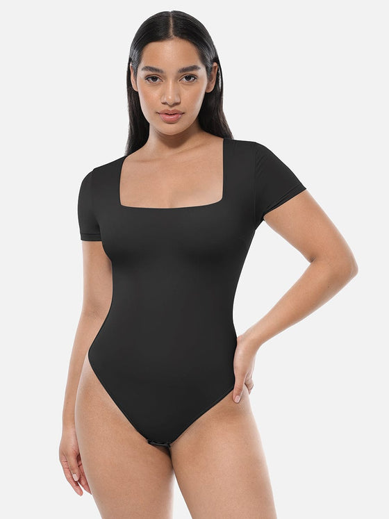 Wholesale Square-Neck Short-Sleeve Tummy Control Bodysuit