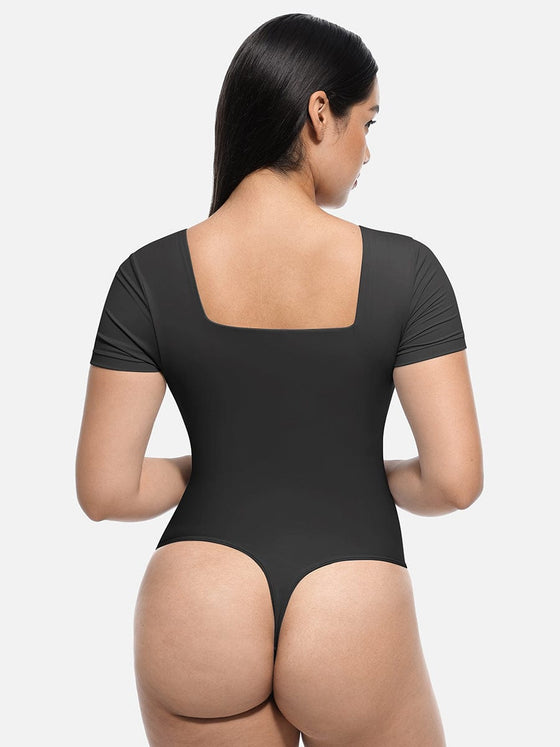 Wholesale Square-Neck Short-Sleeve Tummy Control Bodysuit