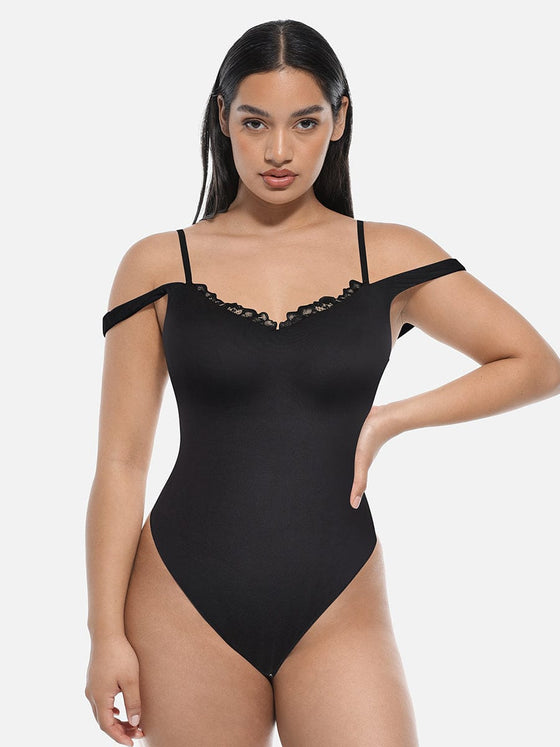 Wholesale Lace V-Neck T-Back Waist and Abdomen Shaping Thong Bodysuit