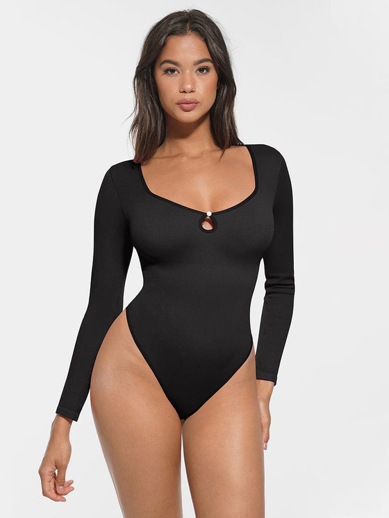 Wholesale Seamless Ribbed Sexy Hollow Scoop Neck Waist Tummy Control Thong Bodysuit