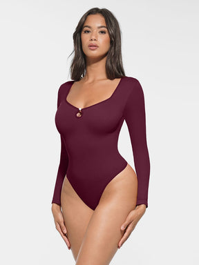 Wholesale Seamless Ribbed Sexy Hollow Scoop Neck Waist Tummy Control Thong Bodysuit
