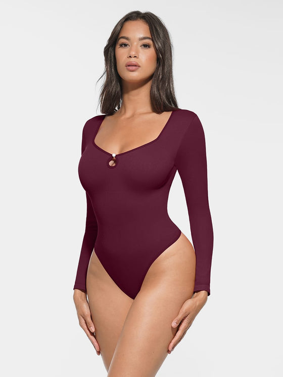 Wholesale Seamless Ribbed Sexy Hollow Scoop Neck Waist Tummy Control Thong Bodysuit