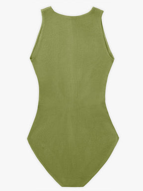 Wholesale Seamless Ribbed Zip Front Sleeveless Briefs Bodysuit