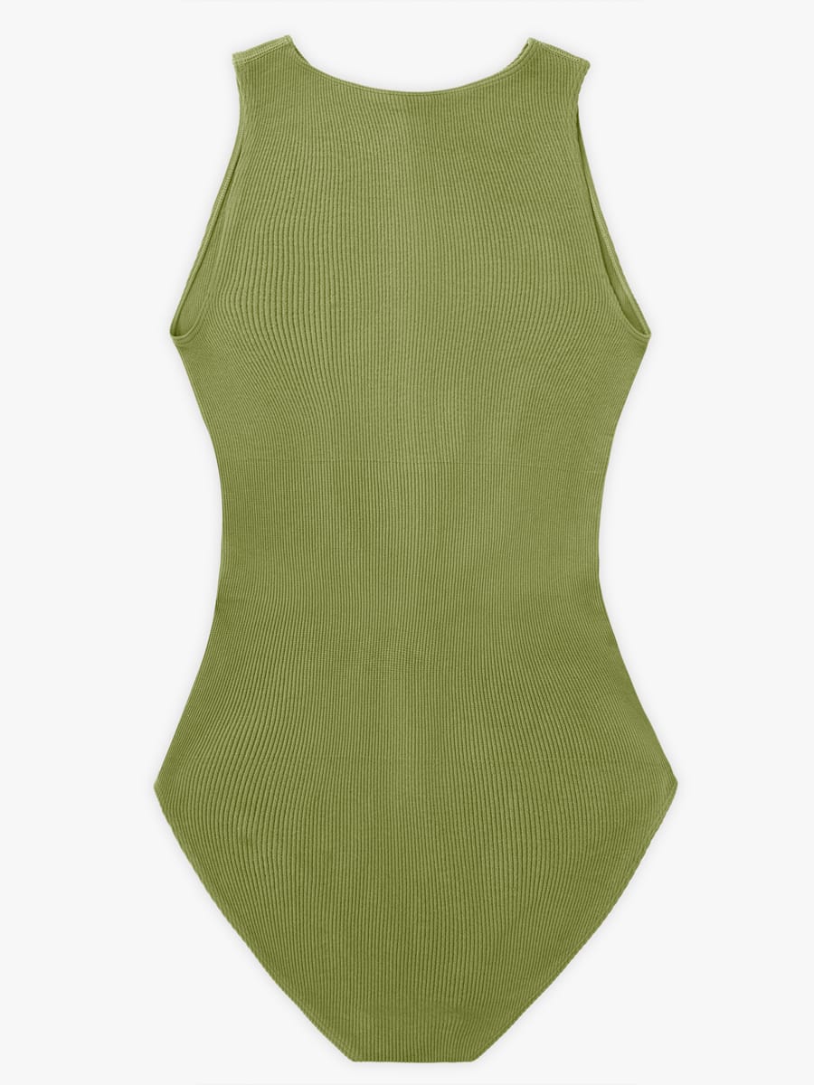 Wholesale Seamless Ribbed Zip Front Sleeveless Briefs Bodysuit