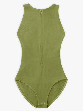 Wholesale Seamless Ribbed Zip Front Sleeveless Briefs Bodysuit