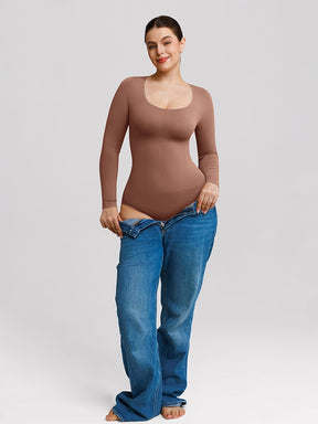 Wholesale Seamless Scoop Neck Tummy Control Shaping Briefs Bodysuit SPU
