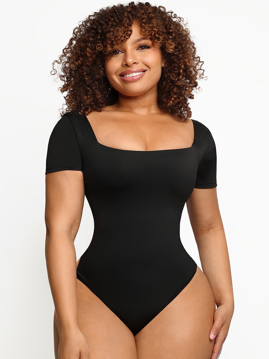 [USA Warehouse] Wholesale Square-Neck Short-Sleeve Tummy control Bodysuit