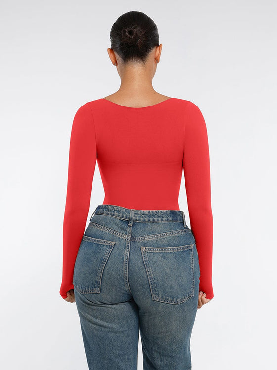 Wholesale Seamless Long Sleeve Chest Support Tummy Control Thong Bodysuit