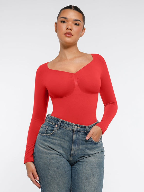 Wholesale Seamless Long Sleeve Chest Support Tummy Control Thong Bodysuit
