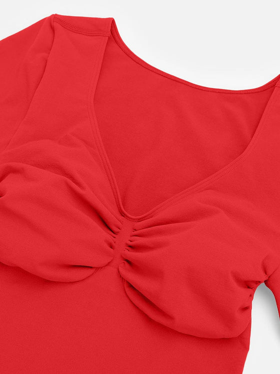 Wholesale Seamless Long Sleeve Chest Support Tummy Control Thong Bodysuit