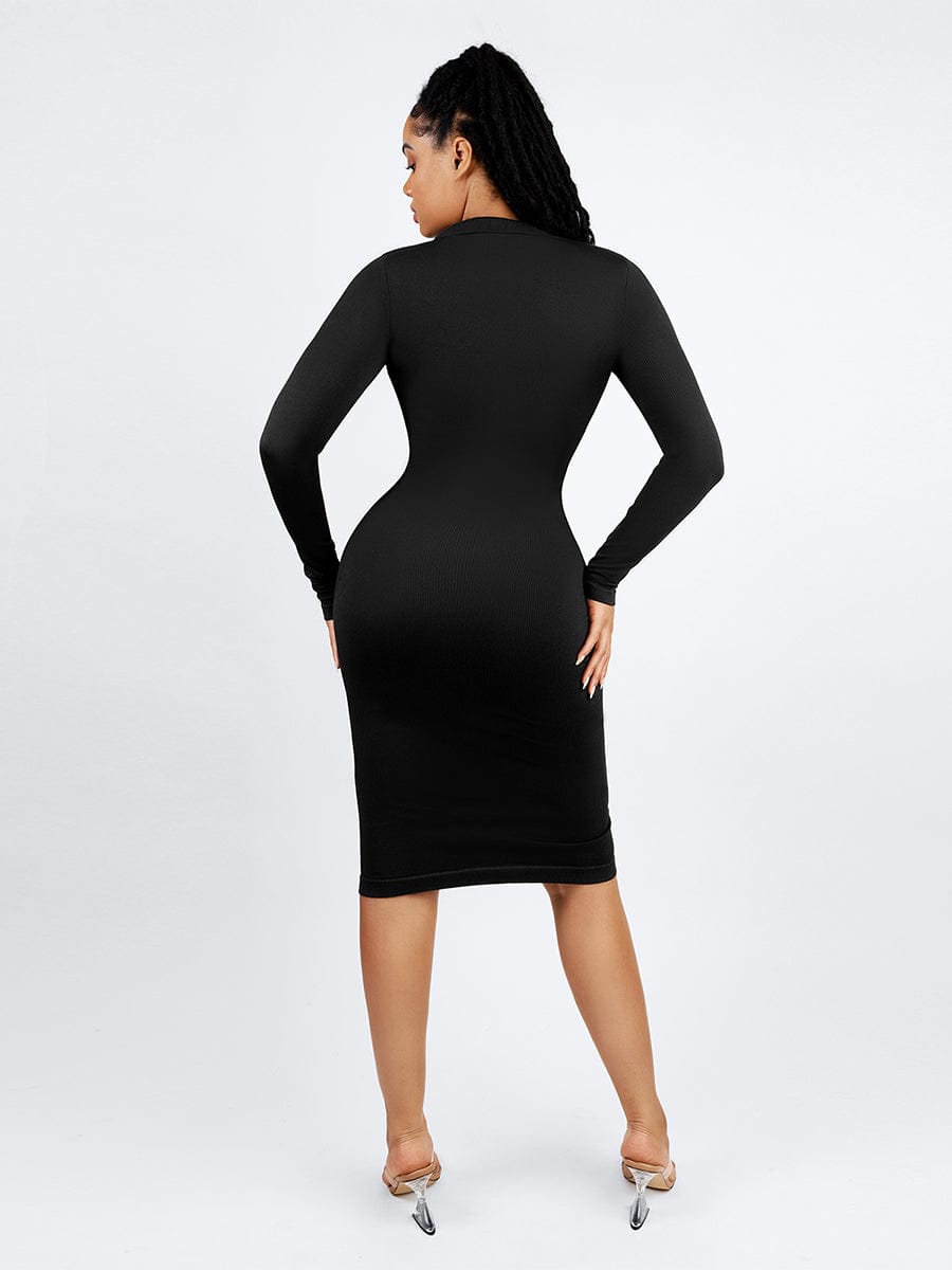 seamless long sleeve dress Snatching Square Neck Long Sleeve Shaping Dress Blue / XS/S