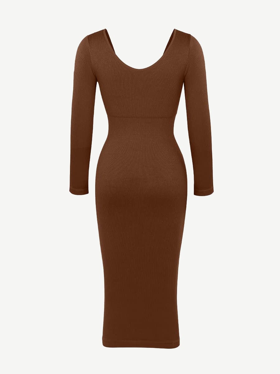 Wholesale 🌿 Eco-friendly Seamless V Neck Long Sleeve Waist Trimming Shaper Dress