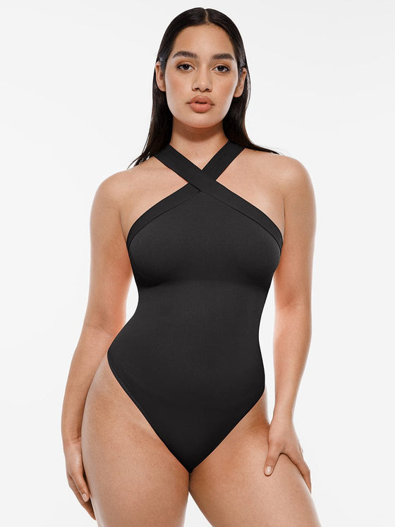 Wholesale Seamless Crossover Halter Thong Bodysuit