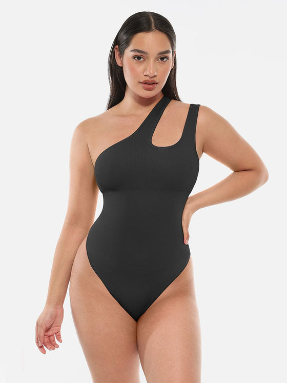 Wholesale One-shoulder Cut Out Waist and Abdomen Compression Shapewear Bodysuit