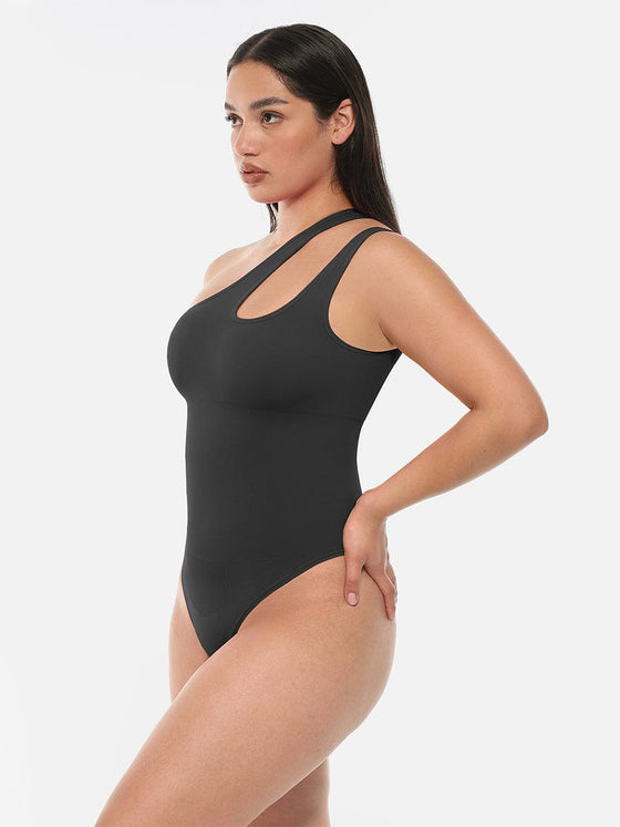 Wholesale One-shoulder Cut Out Waist and Abdomen Compression Shapewear Bodysuit