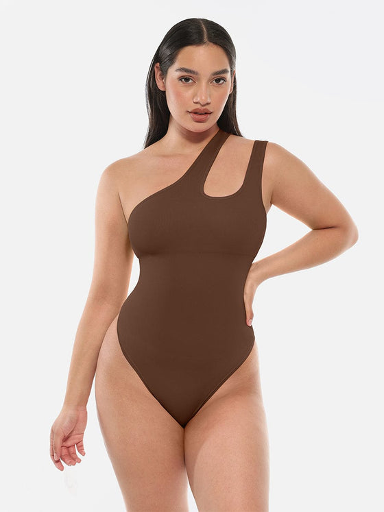 Wholesale One-shoulder Cut Out Waist and Abdomen Compression Shapewear Bodysuit