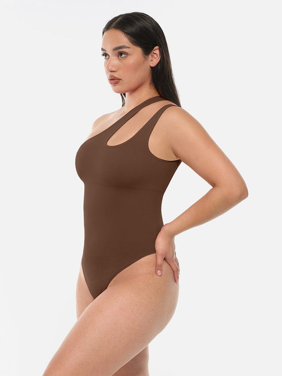 Wholesale One-shoulder Cut Out Waist and Abdomen Compression Shapewear Bodysuit