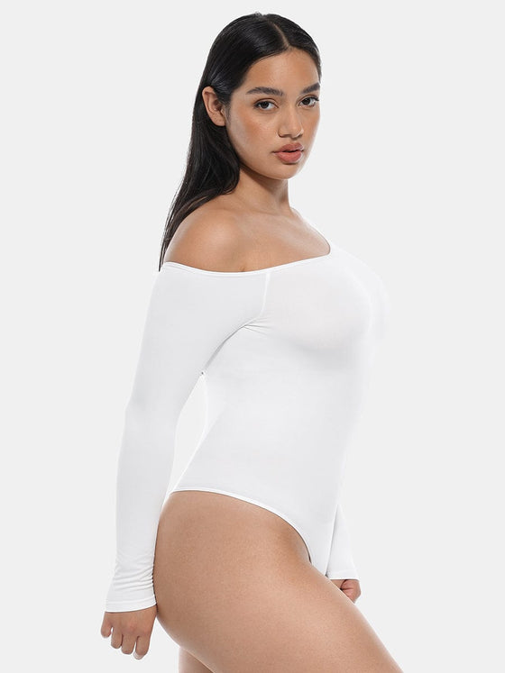 Wholesale Seamless Diagonal Neck Long Sleeve Waist Trimming Thong Bodysuit