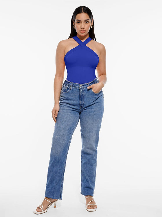 Wholesale Seamless Crossover Halter Thong Bodysuit