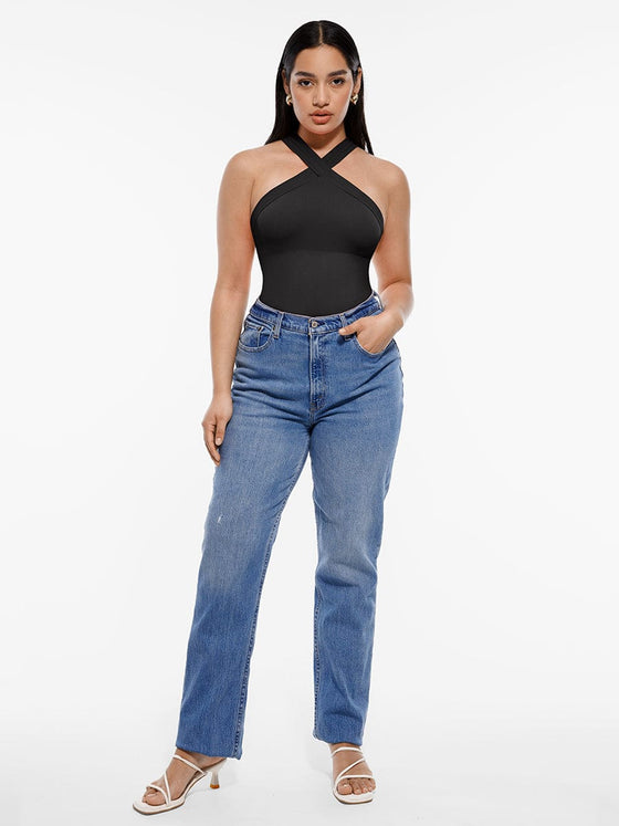 Wholesale Seamless Crossover Halter Thong Bodysuit