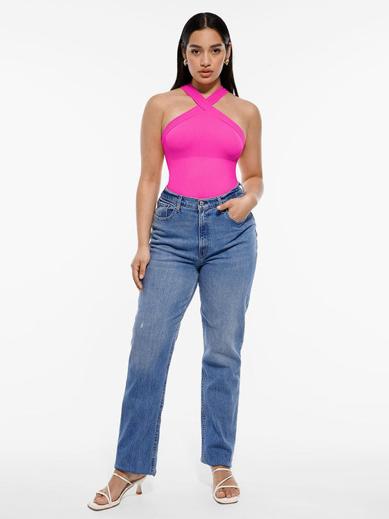 Wholesale Seamless Crossover Halter Thong Bodysuit