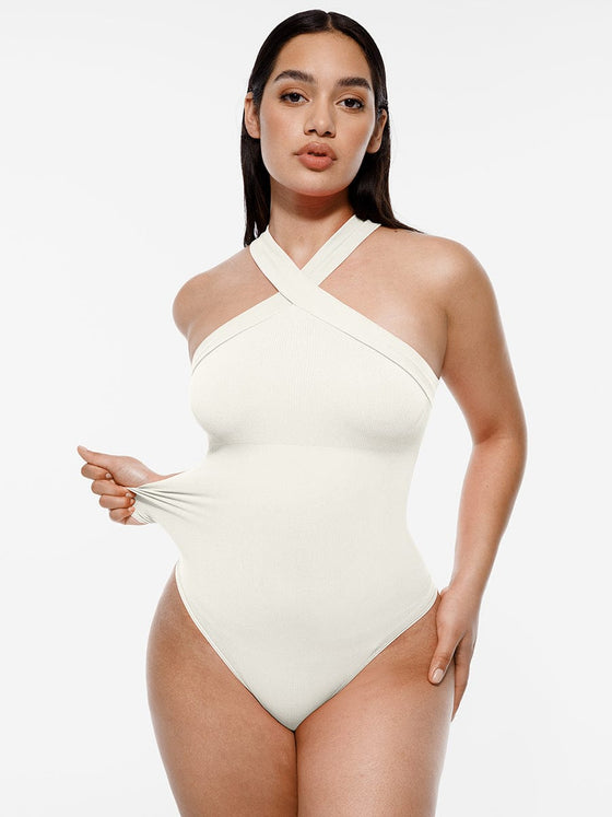 Wholesale Seamless Crossover Halter Thong Bodysuit