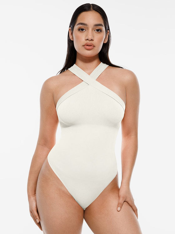 Wholesale Seamless Crossover Halter Thong Bodysuit
