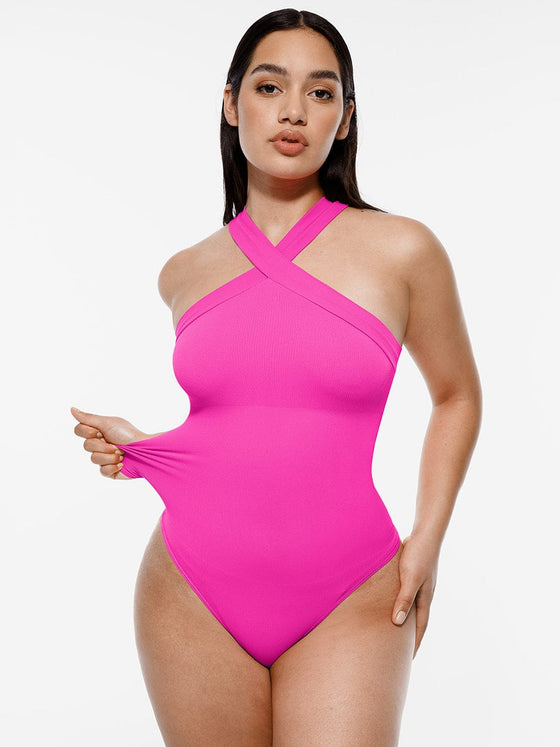 Wholesale Seamless Crossover Halter Thong Bodysuit