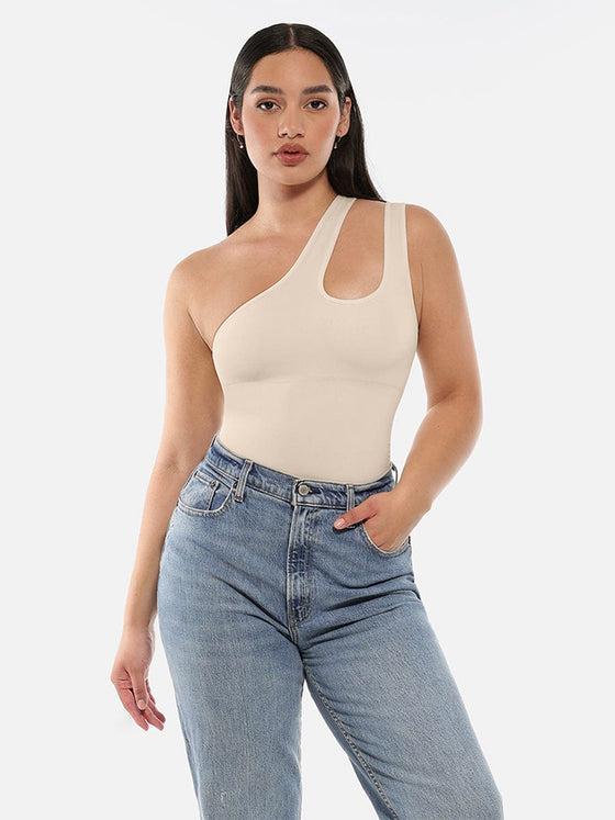 Wholesale One-shoulder Cut Out Waist and Abdomen Compression Shapewear Bodysuit