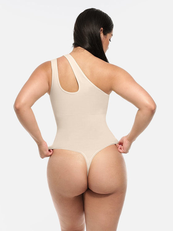 Wholesale One-shoulder Cut Out Waist and Abdomen Compression Shapewear Bodysuit