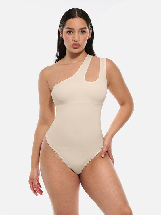 Wholesale One-shoulder Cut Out Waist and Abdomen Compression Shapewear Bodysuit
