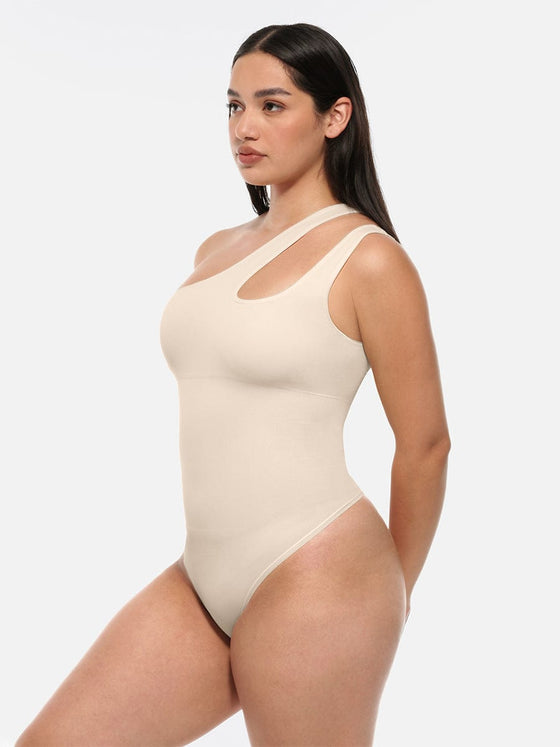 Wholesale One-shoulder Cut Out Waist and Abdomen Compression Shapewear Bodysuit