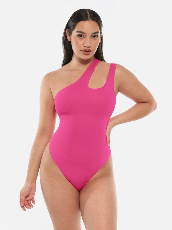 Wholesale One-shoulder Cut Out Waist and Abdomen Compression Shapewear Bodysuit