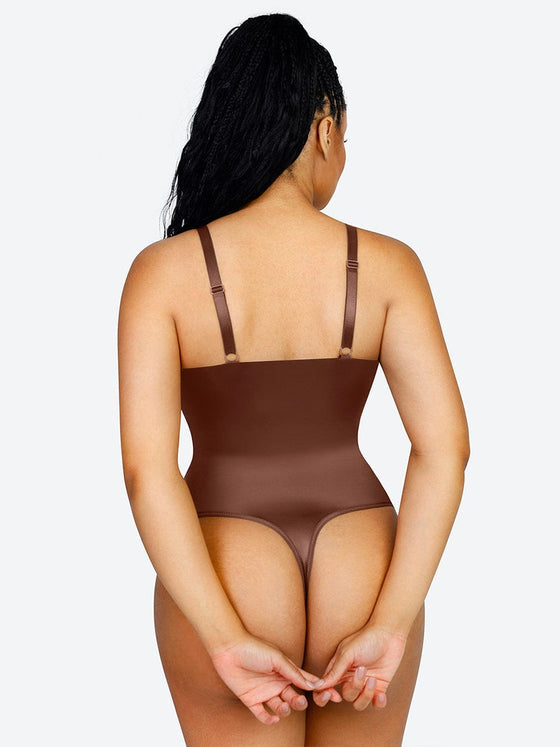 Wholesale Shaping Satin Built-in Elastic Mesh Fabric Thong Bodysuit